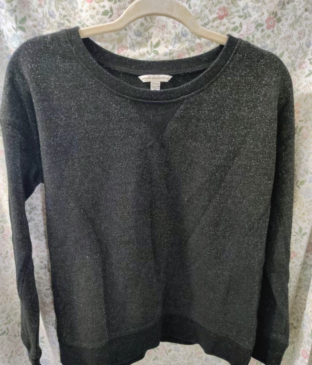 American Eagle Women's Small Black Sparkle Metallic Crewneck Sweatshirt